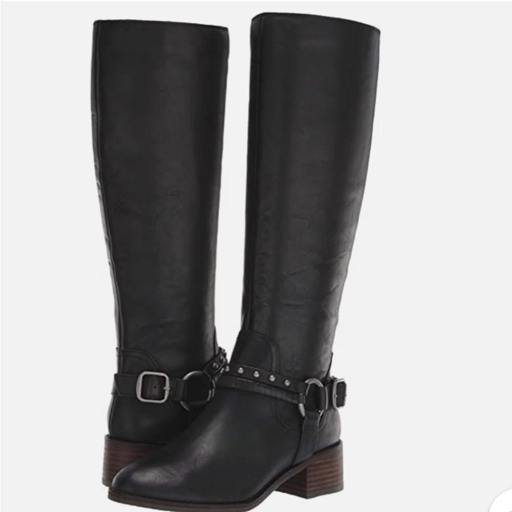 Lucky Brand Black Leather Tall Riding Boots with Buckle Detail NWT but no box.